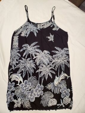 Cabali Tropical Dolphin Palm Tree Tank Top Black White Resort Beach Cami Women’s